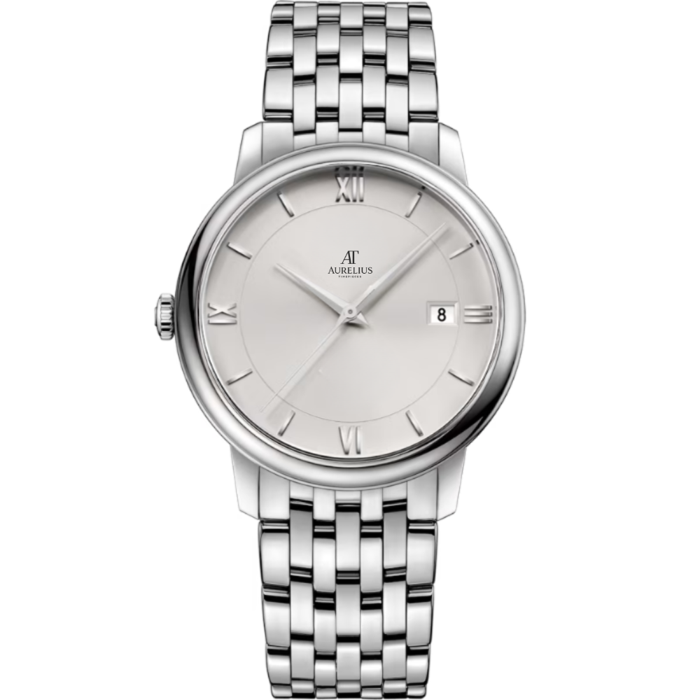Classic Prestige 40 – Silver Sunburst Dial | Steel Multi-Link Bracelet & Smooth Bezel