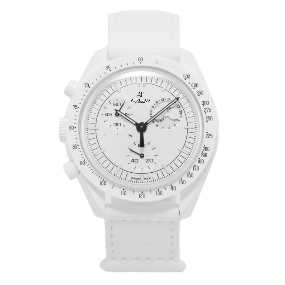 Chronograph phase 42 – White Dial | White Case & White Strap & Tachymeter Bezel