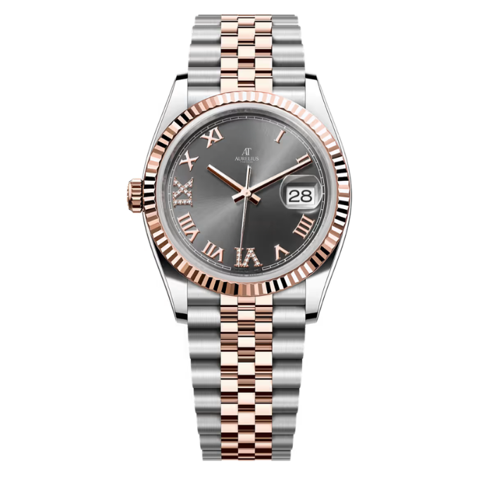 Classic 36 – Dark Rhodium Dial | Steel & Rose Gold Tone Bracelet & Fluted Bezel