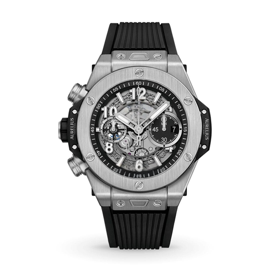 Fusion Chronograph 44 – Black Skeleton Dial | Silver Case & Black Rubber Strap