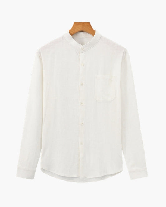 Men’s Mandarin Collar Shirt – Relaxed Fit Textured Cotton Shirt